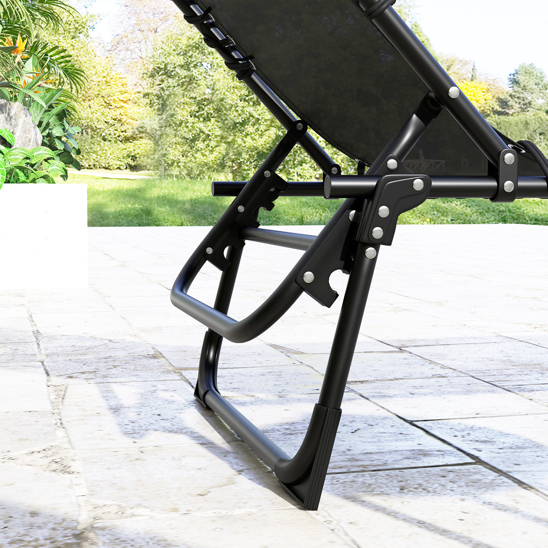 Set of Two Folding Sun Loungers, with Four-Position Backs - Black
