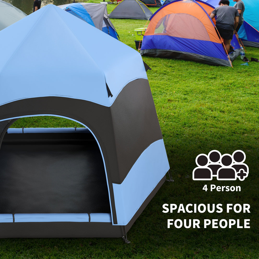 Six Man Hexagon Camping Tent with Hang Hook and Carry Bag - Blue and Black