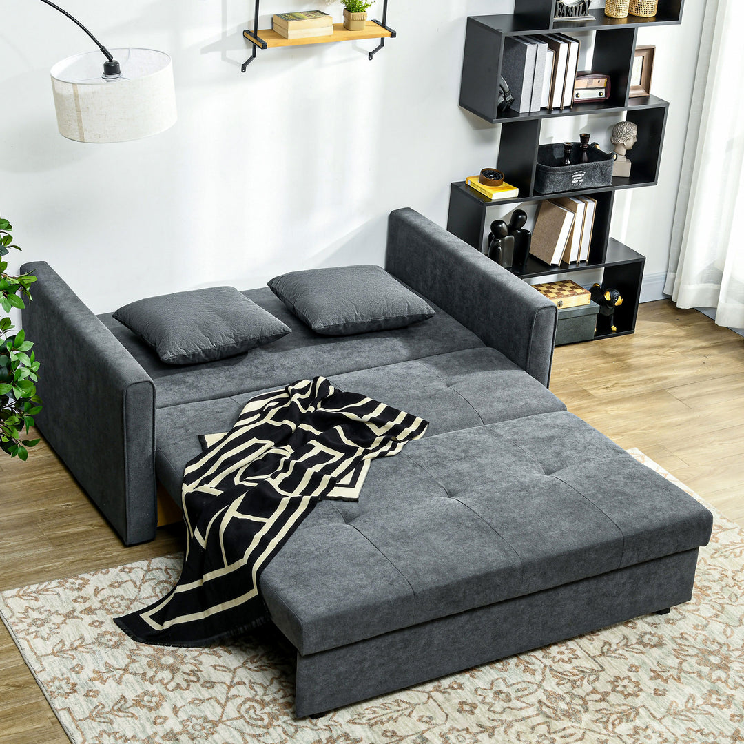 2 Seater Sofa Bed, Convertible Bed Settee, Modern Velvet Loveseat Sofa Couch with 2 Cushions, Hidden Storage for Living Room, Guest Room, Dark Grey