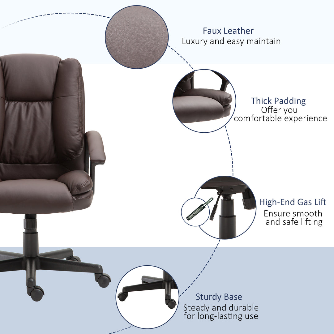 Office Chair, Computer Desk Chair, Mid Back Executive Chair with Adjustable Height and Swivel Rolling Wheels for Home Study, Brown