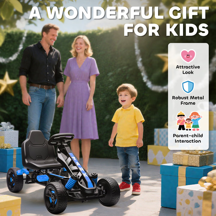 AIYAPLAY Pedal Go kart for Kids Ages 3-6 Years, with Automatic Clutch, Brake, EVA Anti-Slip Wheels, Blue