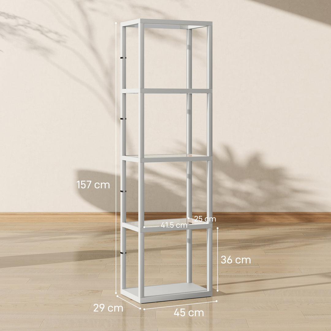 LED Floor Lamp with Glass Shelves, 4 Layers Dimmable Tall Standing Lamp, Modern Column Shelf Floor Light for Living Room, Bedroom, Office, Grey