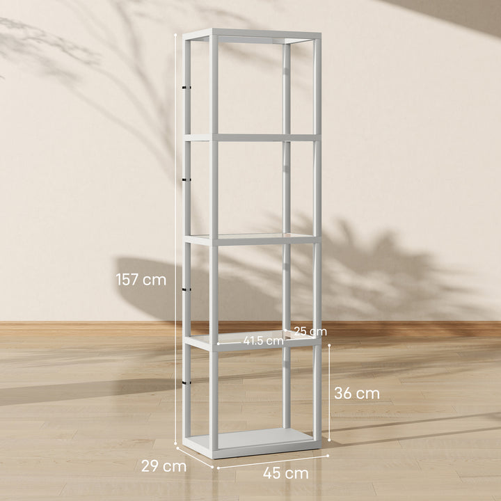 LED Floor Lamp with Glass Shelves, 4 Layers Dimmable Tall Standing Lamp, Modern Column Shelf Floor Light for Living Room, Bedroom, Office, Grey