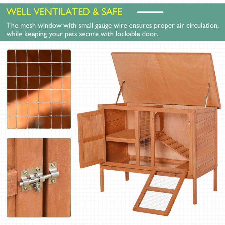 Wooden Guinea Pigs Hutches Elevated Pet Bunny House with Slide-Out Tray Openable Roof