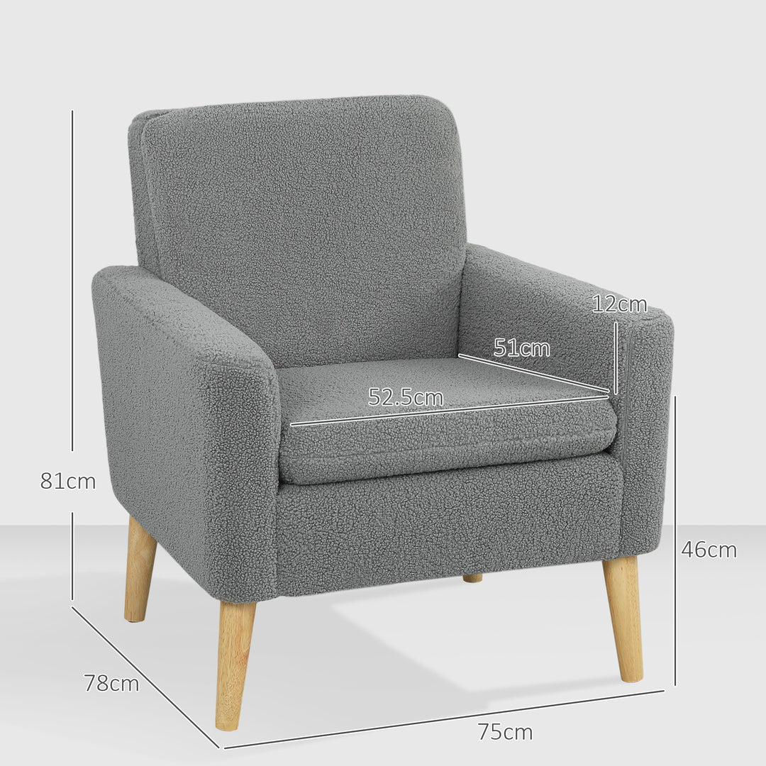Armchair, Upholstered Accent Chair with Wood Legs and Wide Padded Seat, Teddy Occasional Chair, Grey