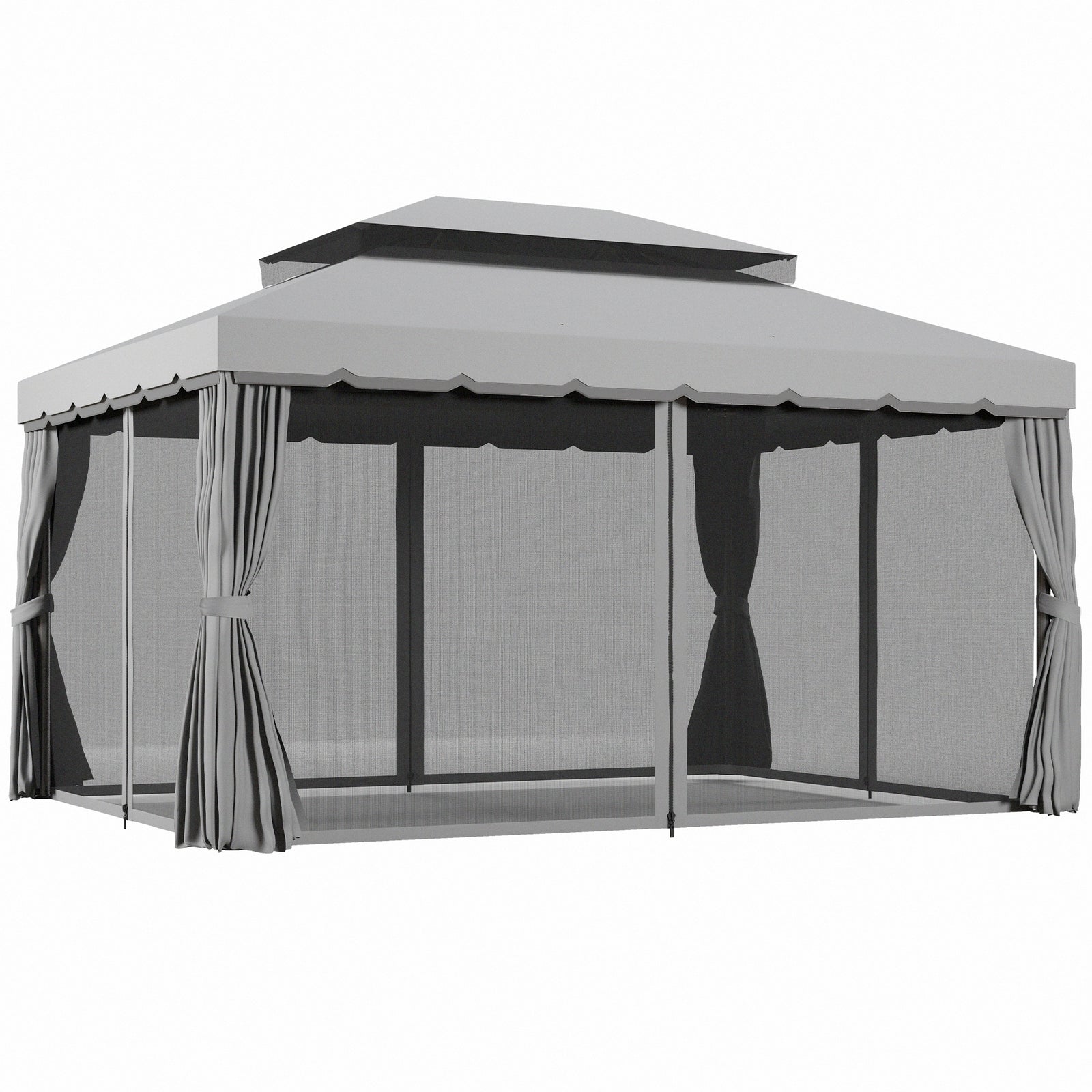 3 x 4m Aluminium Garden Gazebo, Marquee Canopy Shelter Pavilion Party Tent with Nets and Curtains for Garden and Deck, Light Grey