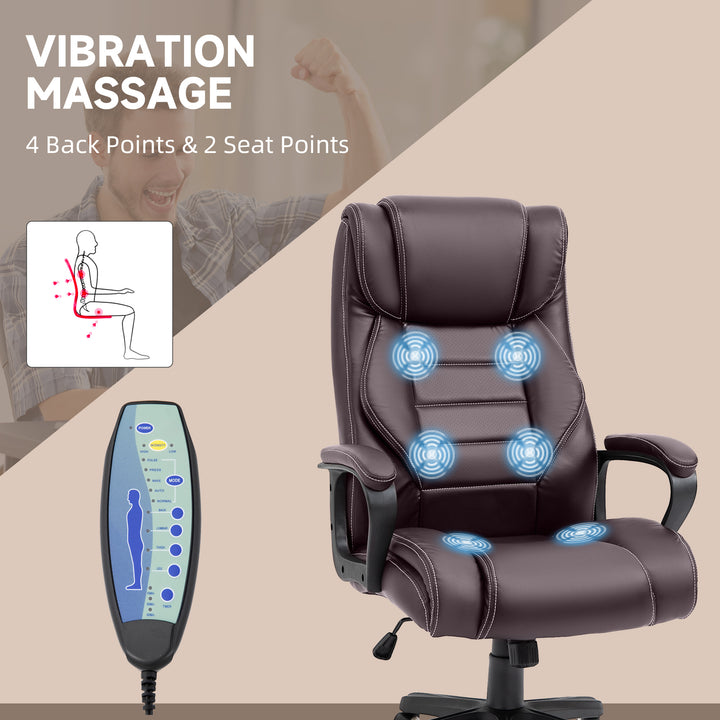 Office Chair with 6-Point Maaage, PU Desk Chair with Padded Seat and Armrest, Computer Chair with Tilt Function for Home, Brown