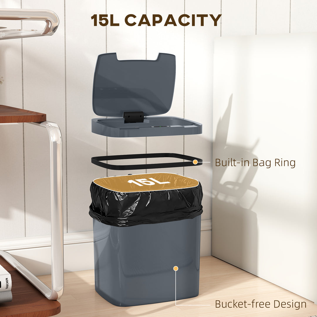 15L Sensor Bin, Automatic Touchless Kitchen Bin, Easy Clean, Battery Operated for Home Office, Bedroom, Bathroom