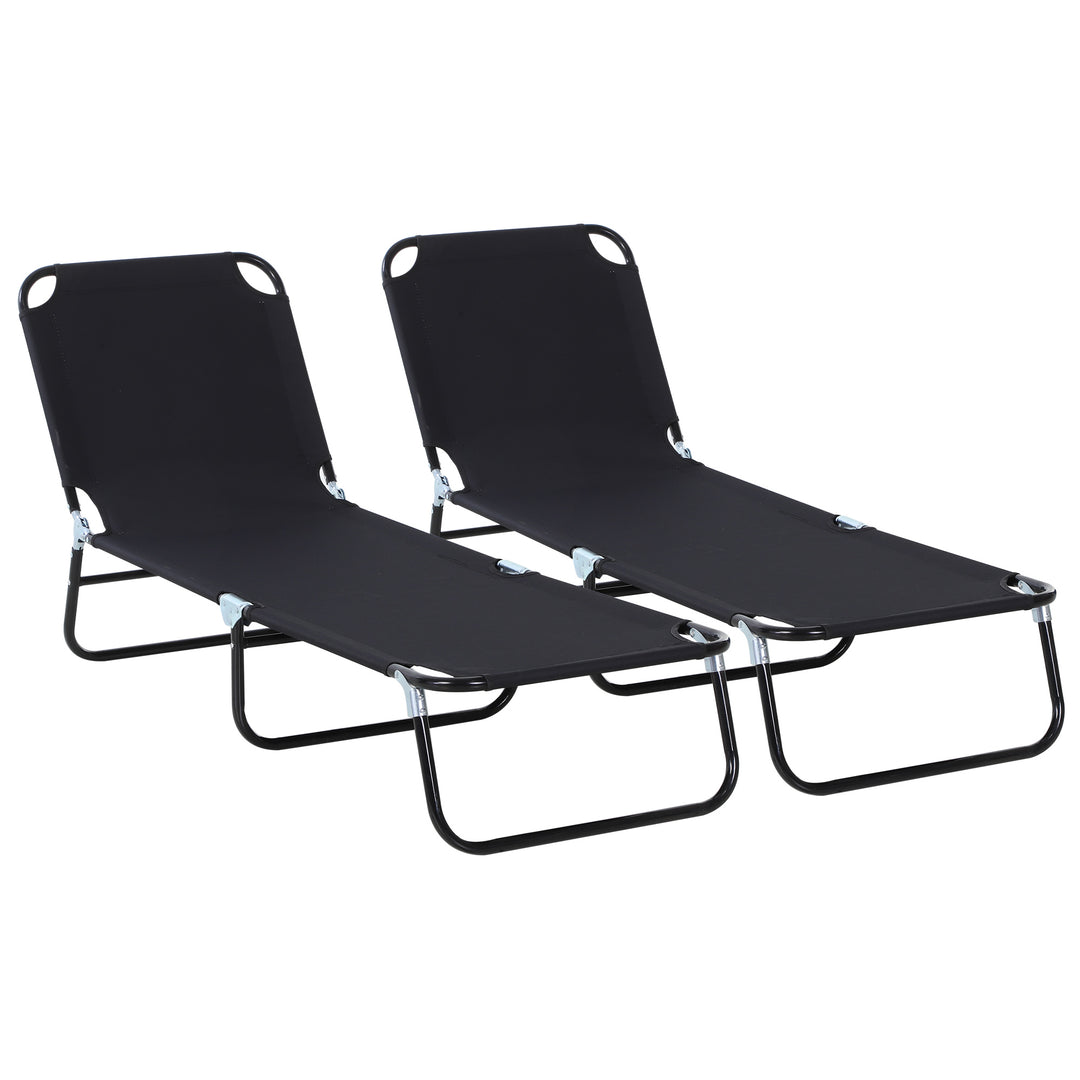 2 Piece Foldable Sun Loungers with 5-Position Adjustable Backrest, Outdoor Portable Recliner Chaise Lounge Chairs with Breathable Mesh Fabric, Black