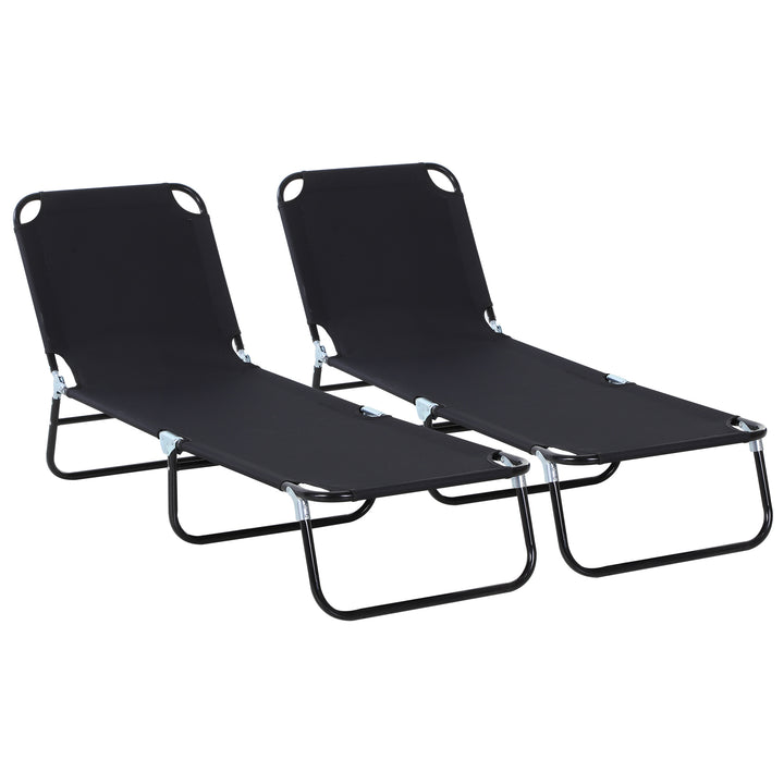 2 Piece Foldable Sun Loungers with 5-Position Adjustable Backrest, Outdoor Portable Recliner Chaise Lounge Chairs with Breathable Mesh Fabric, Black
