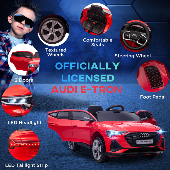 Audi E-tron Licensed 12V Kids' Electric Ride on, Electric Car for Kids, with Parental Remote, Music Lights MP3, Suspension Wheels, for 3-5 Years, Red