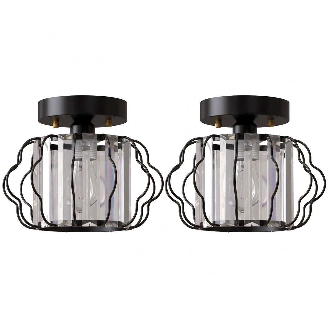 Crystal Ceiling Light Fixtures, Modern Semi-Flush Ceiling Lighting - Black