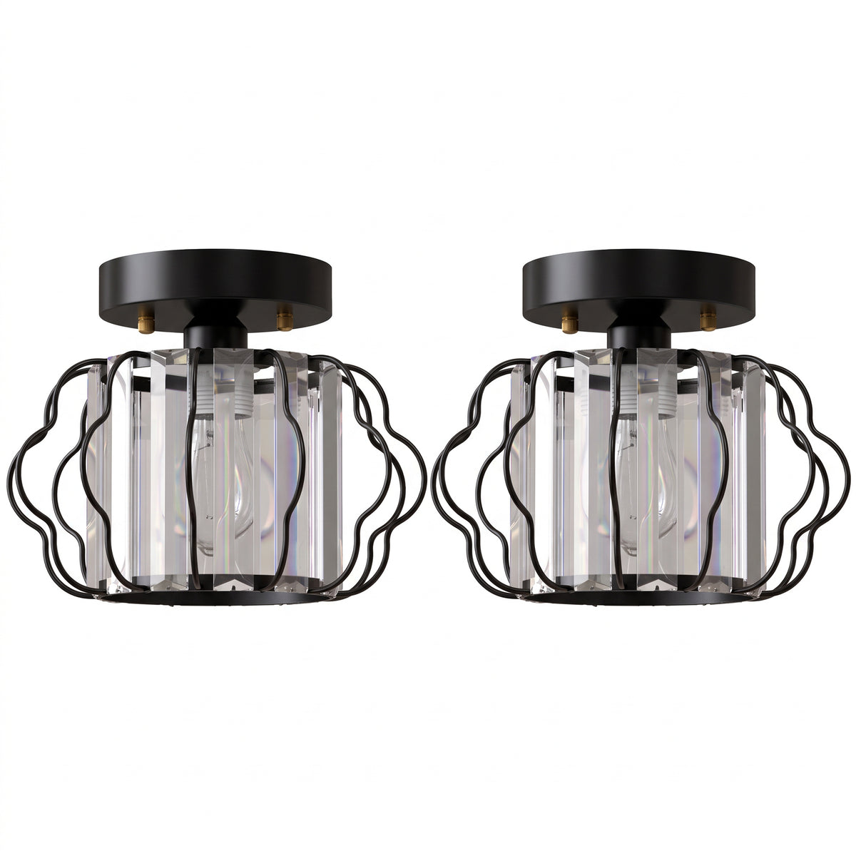 Crystal Ceiling Light Fixtures, Modern Semi-Flush Ceiling Lighting - Black