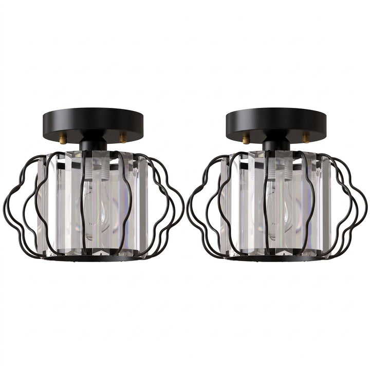 Crystal Ceiling Light Fixtures, Modern Semi-Flush Ceiling Lighting - Black