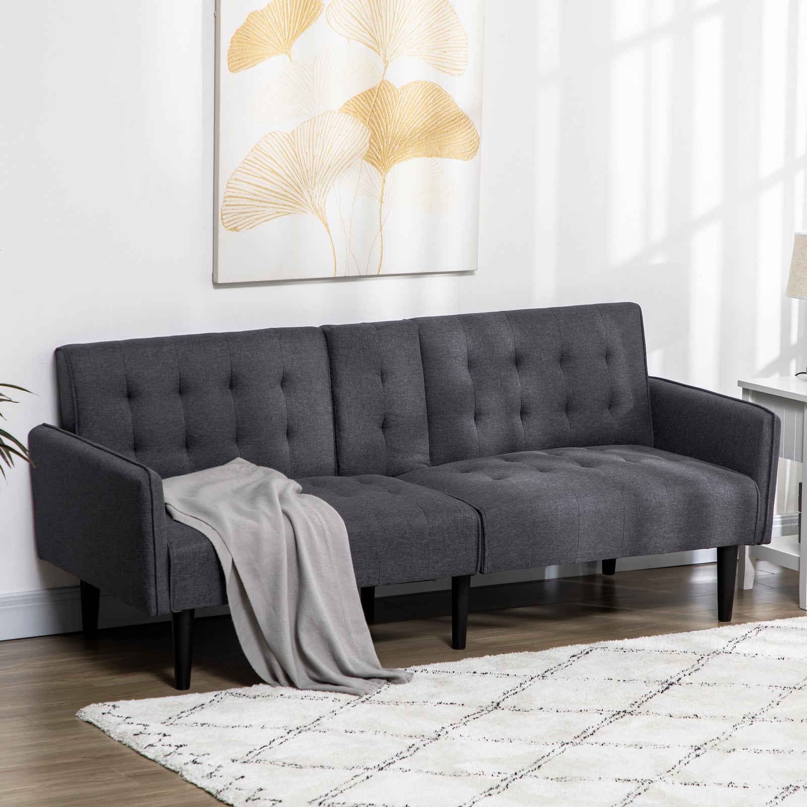 Three-Seater Sofa Bed, with Cupholders - Grey