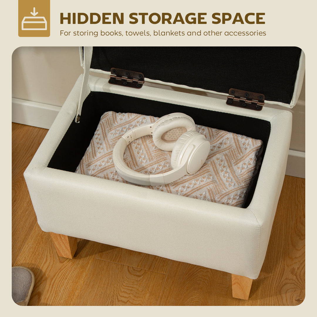 HOMCOM 16L Linen Storage Ottoman Padded Footstool with Rubberwood Legs for Storage Box, Bed End, Shoe Bench, Seating, Beige
