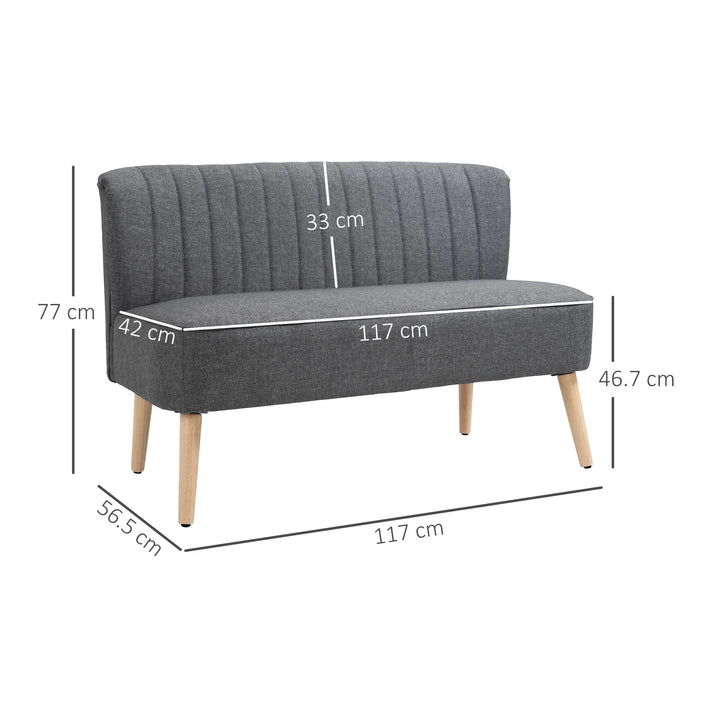 Modern Double Seat Sofa Loveseat Couch 2 Seater Compact Sofa Padded Linen Wood Leg Grey