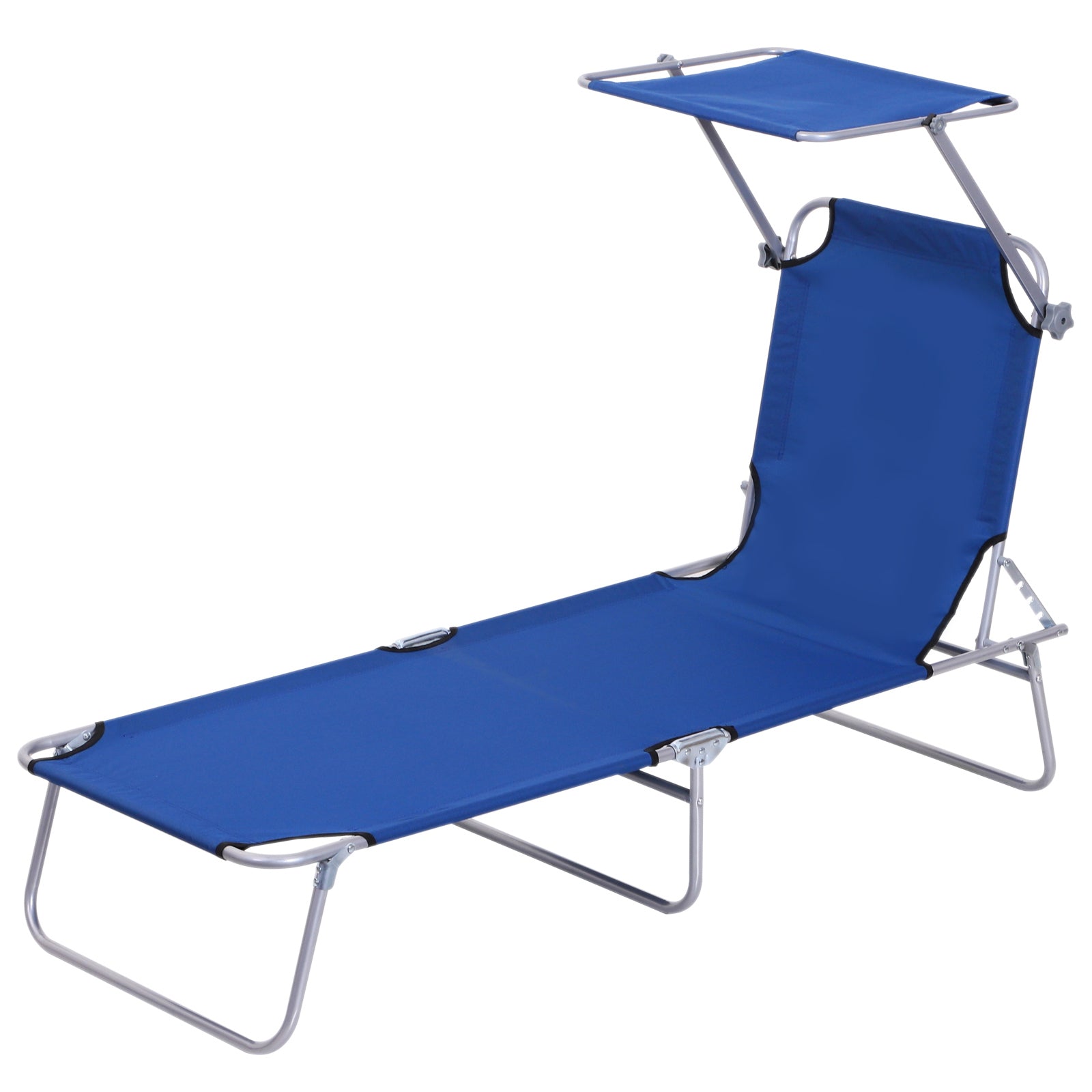 Single Sun Lounger, with Awning and Reclining Back - Blue
