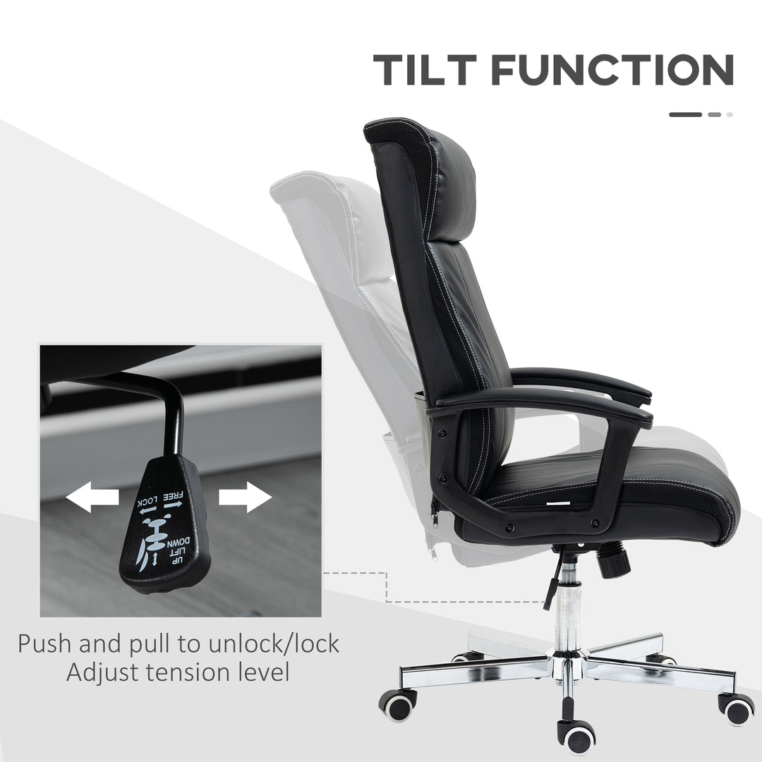 Massage Office Chair, PU Desk Chair with 6 Point Massage, High Back Computer Chair with Metal Legs, Thick Seat, Remote Control and Adjustable Height, Black