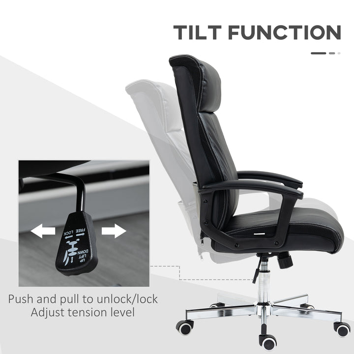 Massage Office Chair, PU Desk Chair with 6 Point Massage, High Back Computer Chair with Metal Legs, Thick Seat, Remote Control and Adjustable Height, Black
