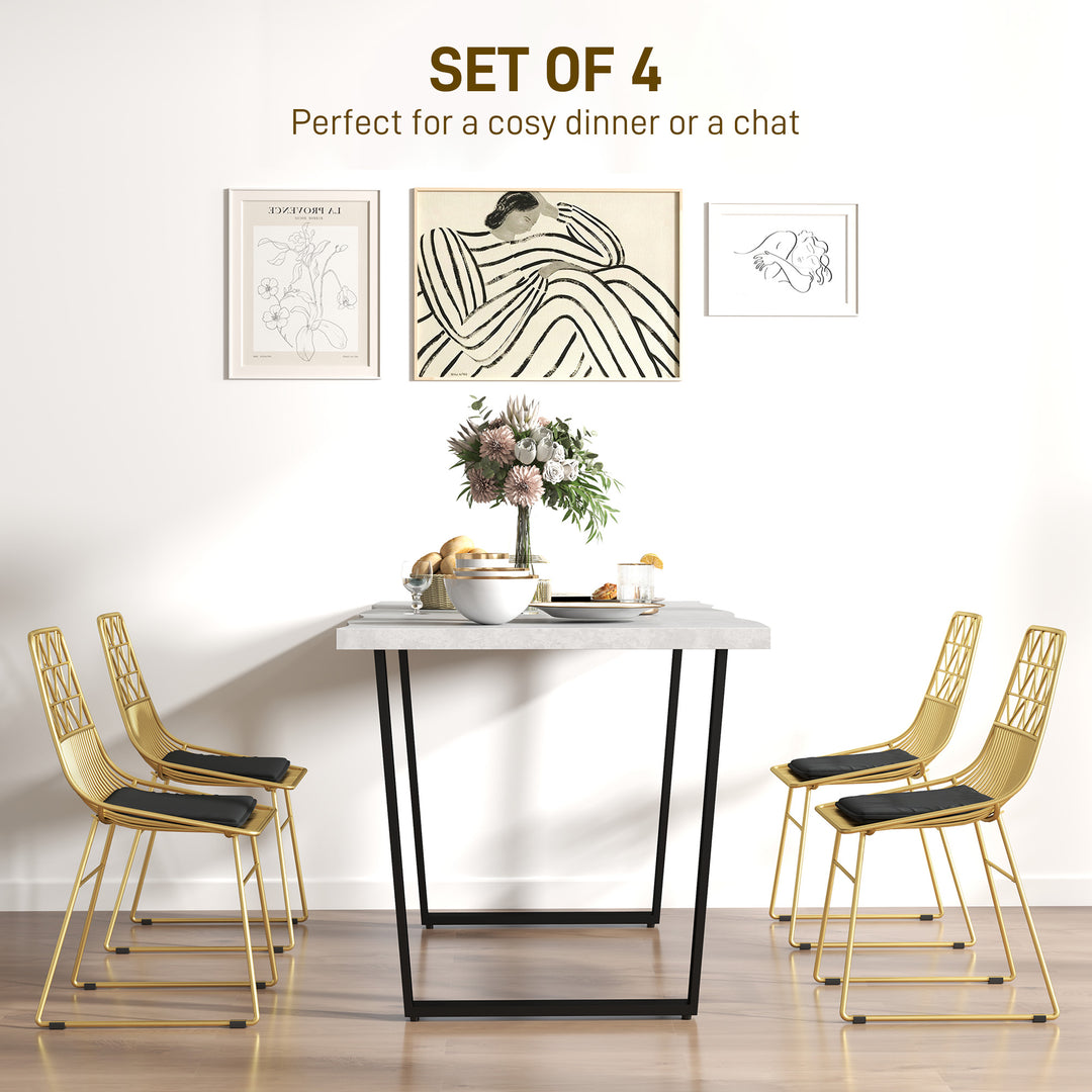 Luxurious Dining Chairs Set of 4, Metal Wire Kitchen Chair with Removable Velvet-feel Cushion, Cut-out Back and Steel Frame for Dining Room, Gold Tone