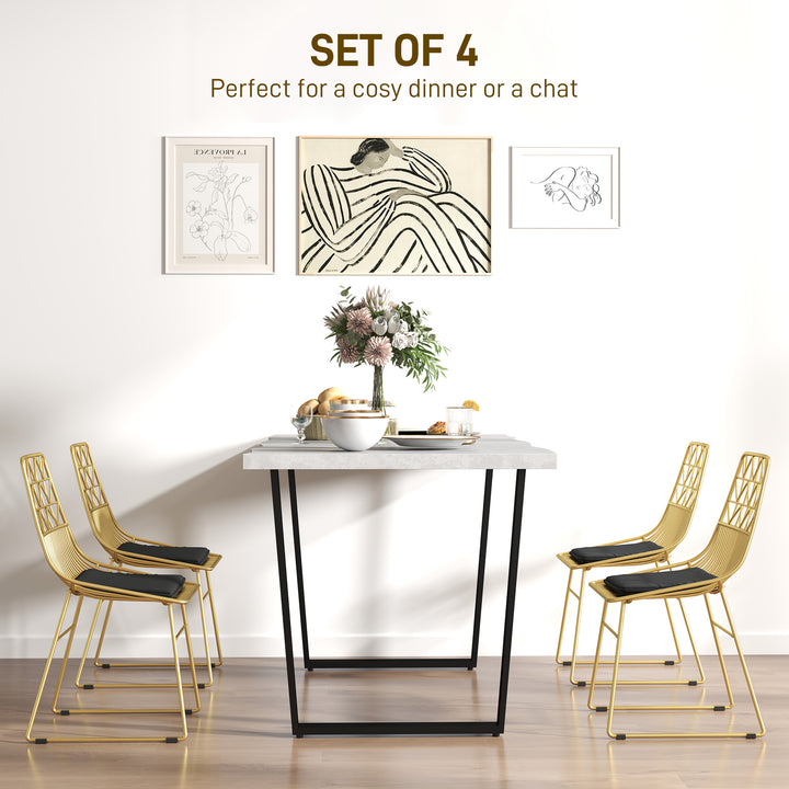 Luxurious Dining Chairs Set of 4, Metal Wire Kitchen Chair with Removable Velvet-feel Cushion, Cut-out Back and Steel Frame for Dining Room, Gold Tone
