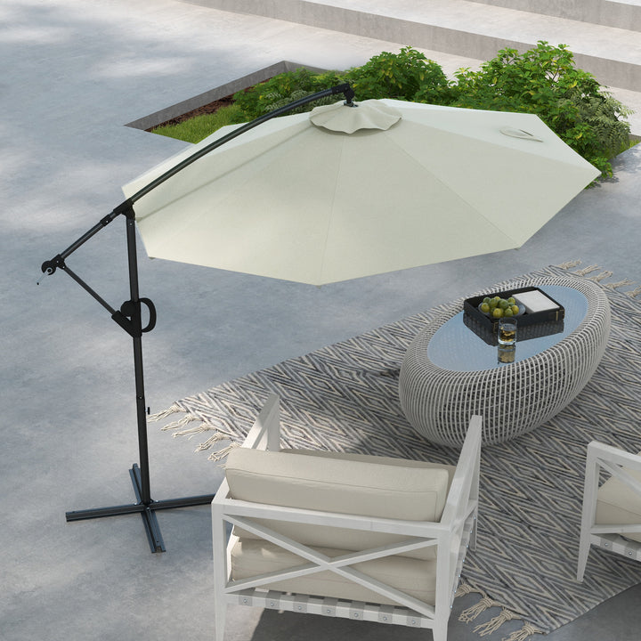 Outsunny 3(m) Cantilever Parasol with Cross Base, Banana Parasol with Crank Handle, Tilt and 8 Ribs, Round Hanging Patio Umbrella