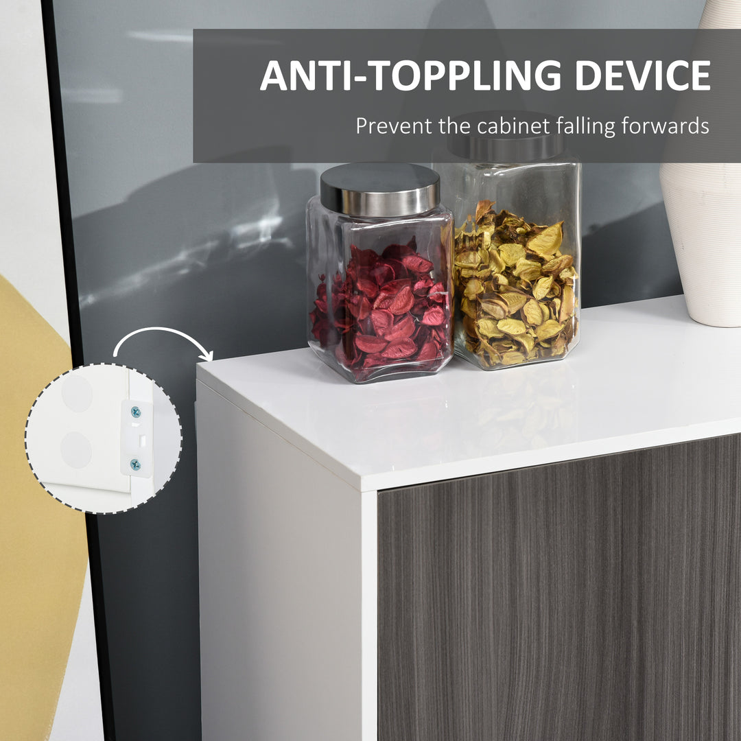 MCL High Gloss Frame Sideboard, Side Cabinet, Push-Open Design with 2 Drawer for Living Room, Bedroom, Light Grey and White