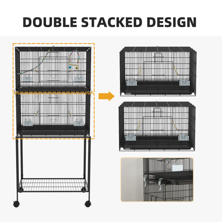 PawHut Double Stackable Bird Cage on Wheels w/ Stand, for Canaries | Aosom UK