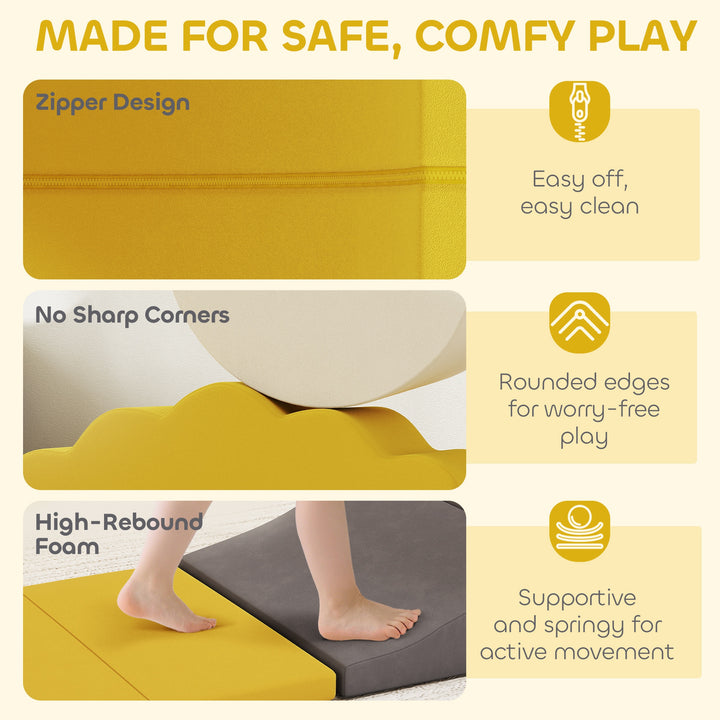 7 Piece Kids Soft Play Set with Detachable Cover, Baby Indoor Climb an
