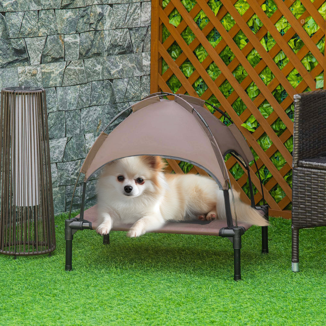 Raised Dog Bed Waterproof Elevated Pet Cot with Breathable Mesh UV Protection Canopy Brown, for Small Dogs, 61 x 46 x 62cm