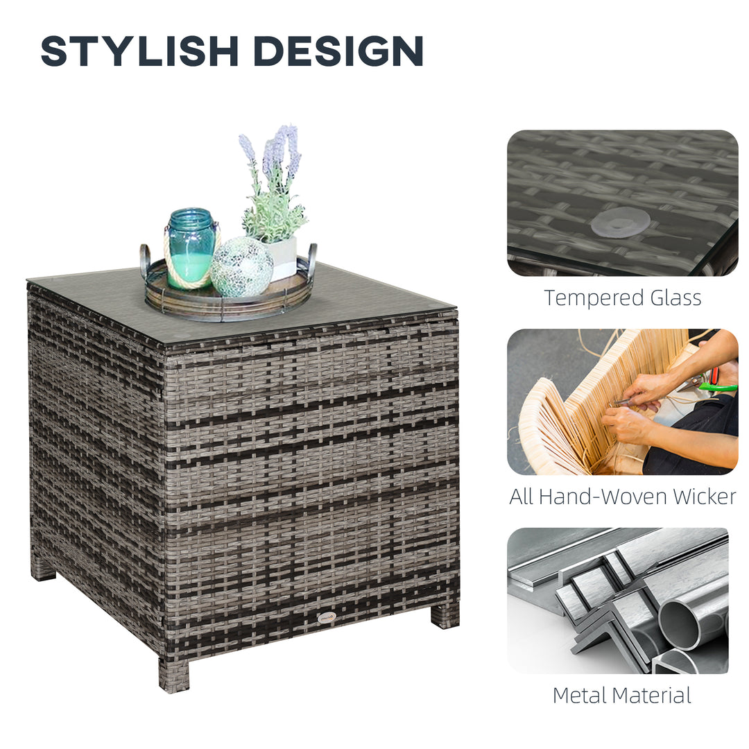 Square PE Rattan Garden Table, with Glass Table Top - Grey