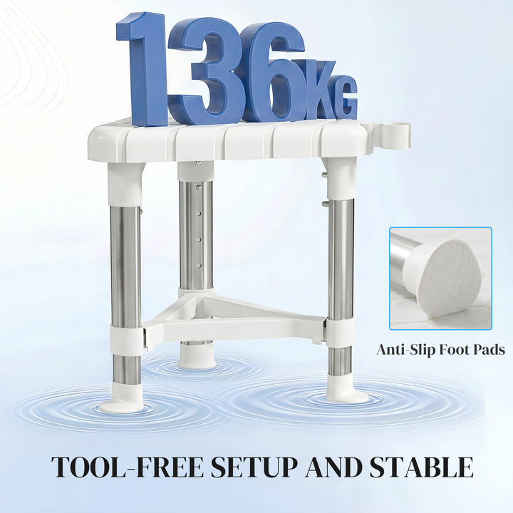 Shower Stool, Aluminium Alloy Corner Shower Chair with Storage Shelf a