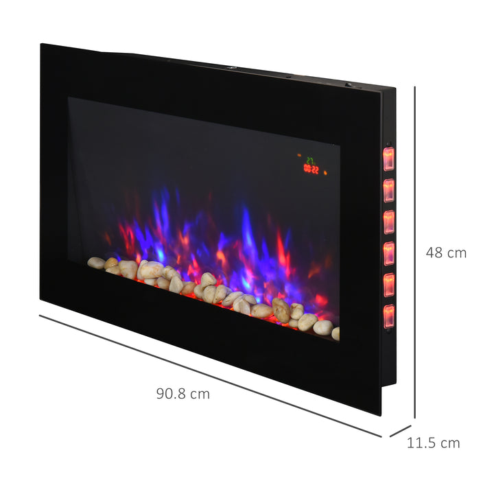 HOMCOM 1000W/2000W LED Electric Fireplace w/ Automatic Function Remote Faux Flame Wall Home Heater Backlight Timer Sleek Stylish