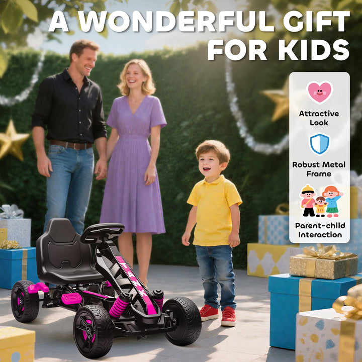 AIYAPLAY Pedal Go kart for Kids Ages 3-6 Years, with Automatic Clutch, Brake, EVA Anti-Slip Wheels, Pink