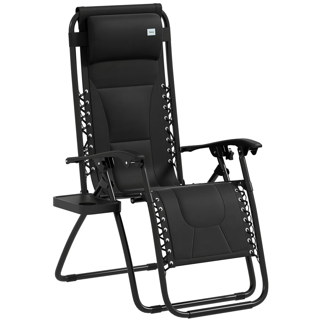 Zero Gravity Lounger Chair, Folding Reclining Patio Chair with Padded Seat, Cup Holder, Soft Cushion and Headrest for Poolside, Camping, Black