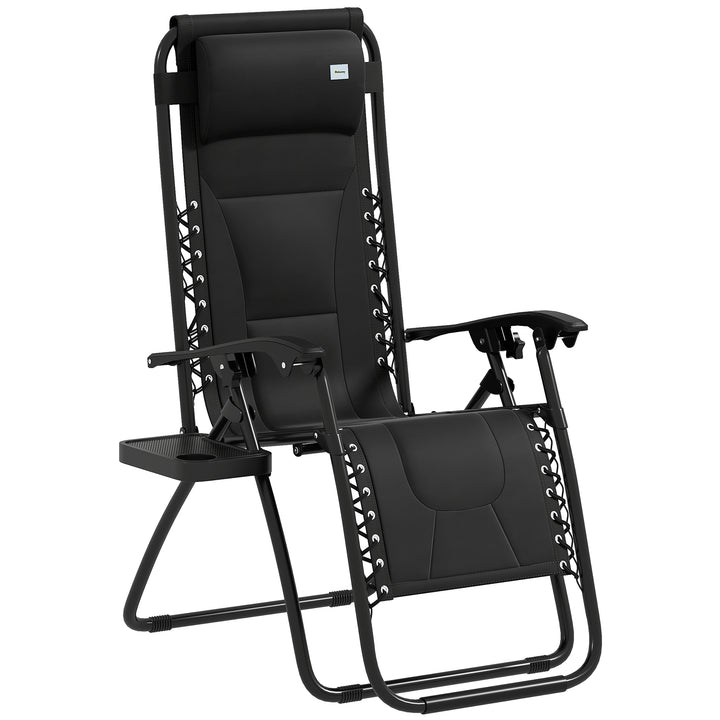 Zero Gravity Lounger Chair, Folding Reclining Patio Chair with Padded Seat, Cup Holder, Soft Cushion and Headrest for Poolside, Camping, Black