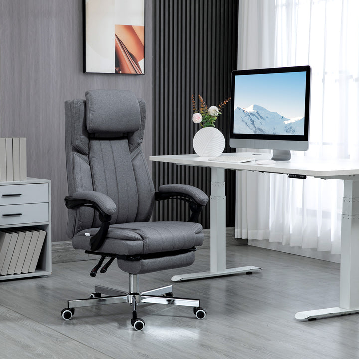 HOMCOM Executive Office Chair, Computer Desk Chair with High Back, Adjustable Headrest, Footrest, Reclining, Dark Grey | Aosom UK