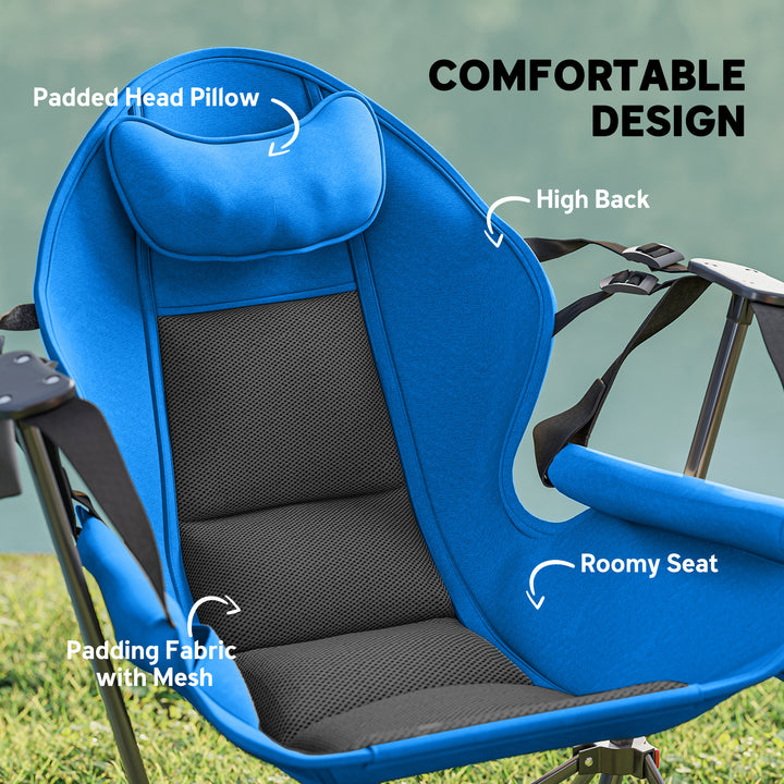 Hammock Camping Chair Set of 2, Adjustable Back Swinging Camping Chair Portable Swinging Chair with Cup Holder, Headrest, Padded Seat and Carry Bag for Travel Fishing Hiking, Blue