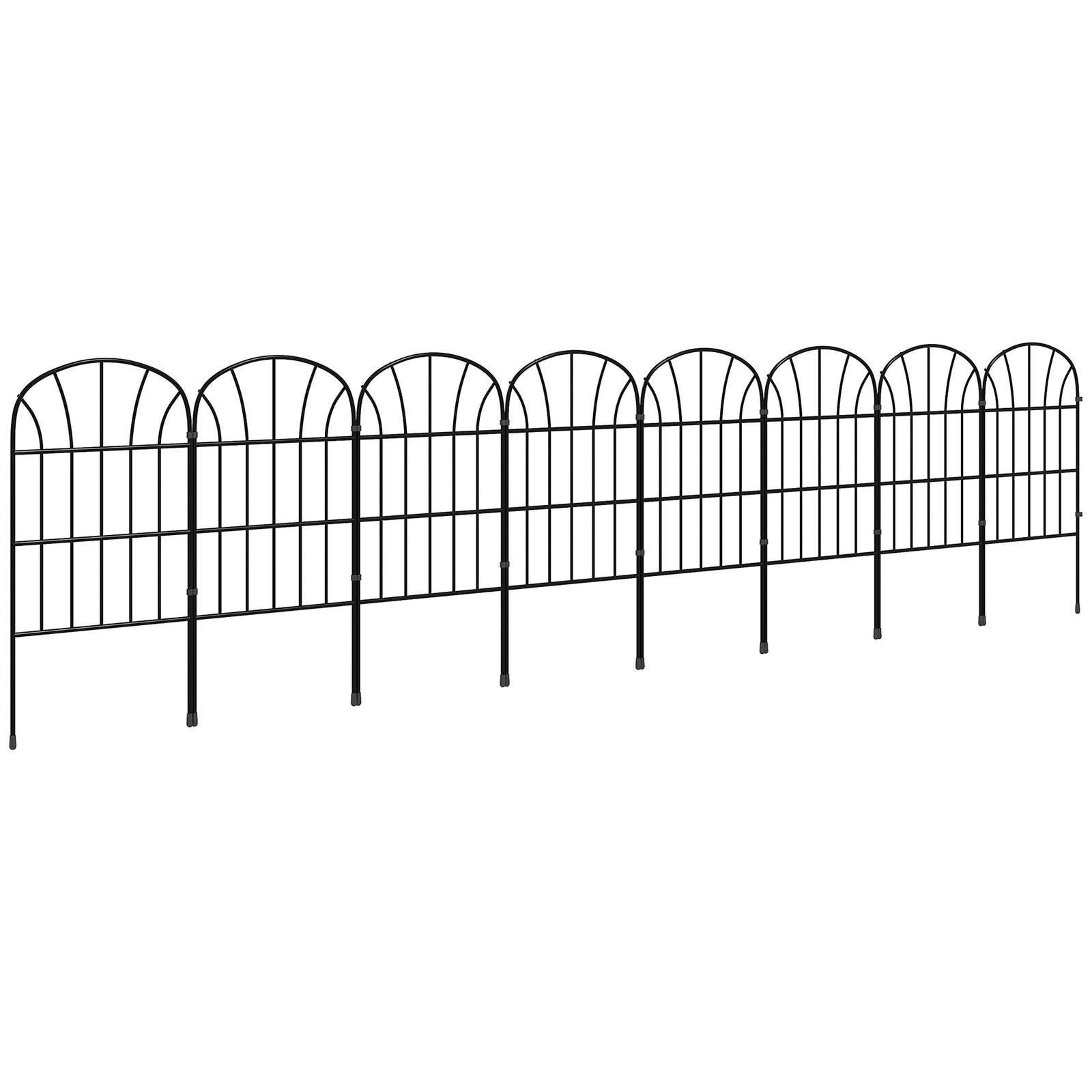 Metal Decorative Outdoor Picket Fence Panels Set of 8, Black