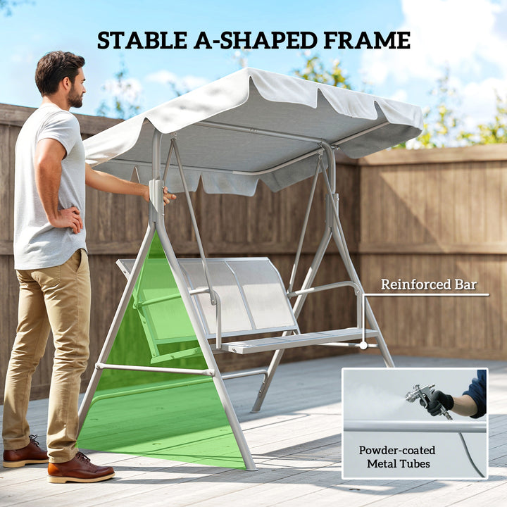 MCL Metal Garden Swing Chair, 3-Seater Swing Seat, Patio Hammock Bench Canopy Lounger, Light Grey