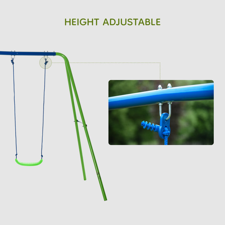 Metal Garden Swing Set Height Adjustable Children Outdoor Backyard Play Set for Toddlers Over 3 Years Old, Green