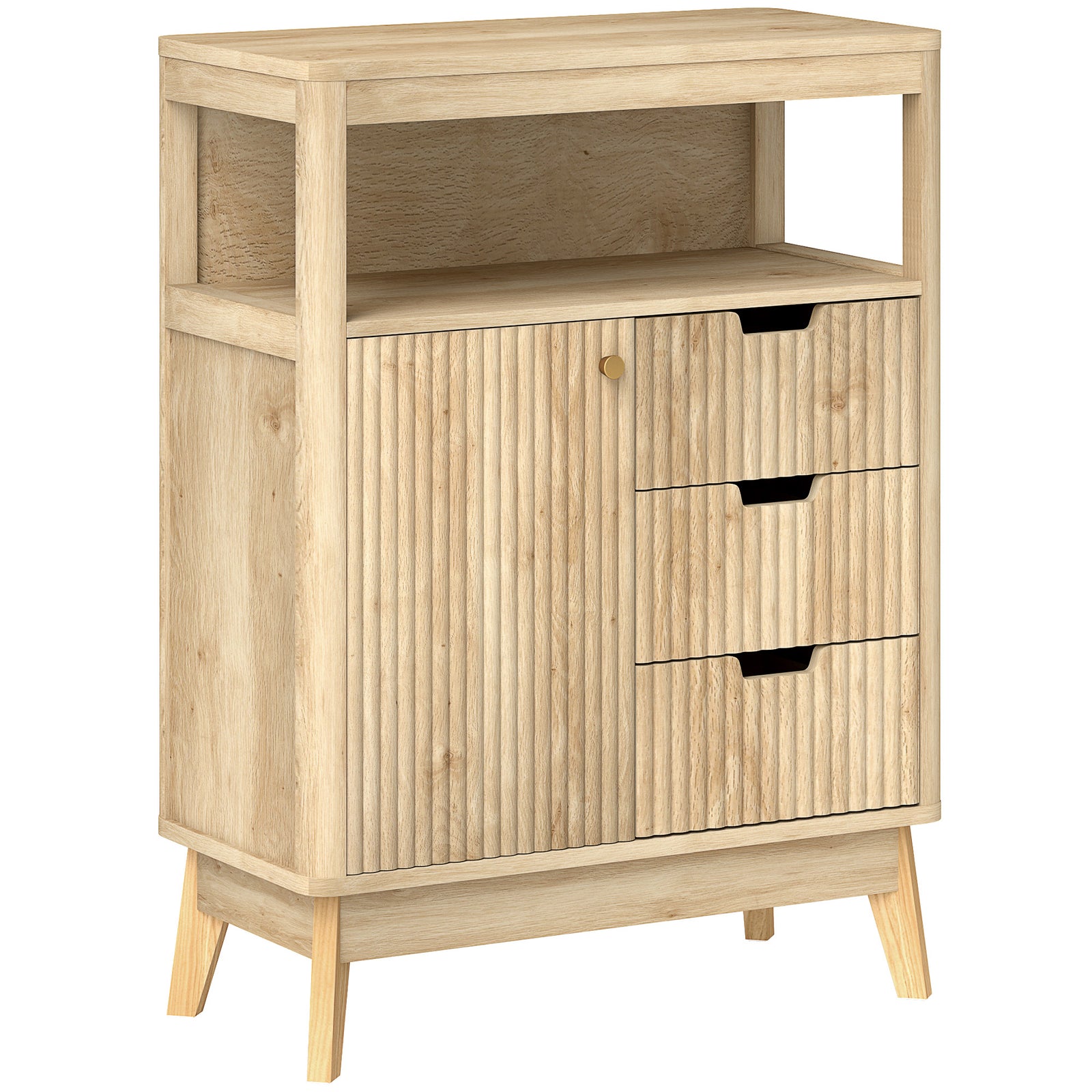 Small Sideboard with Drawers and Adjustable Shelf - Nature Wood Finish