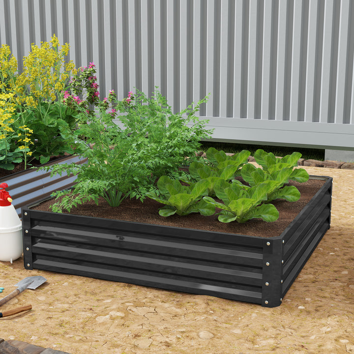 432L Square Raised Garden Bed Box with Weatherized Steel Frame for Vegetables, Flowers and Herbs, 120 x 120 x 30cm, Grey