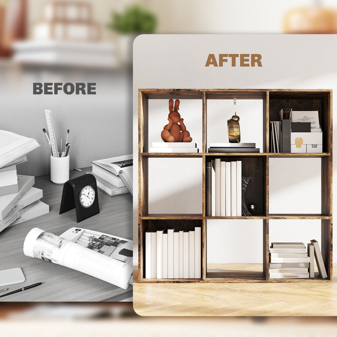 Nine-Cube Storage Shelf - Rustic Brown