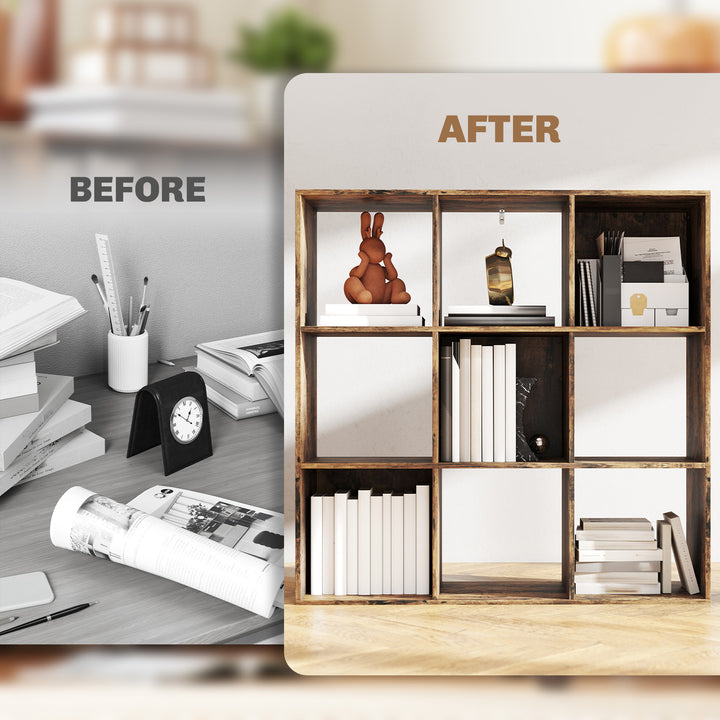 Nine-Cube Storage Shelf - Rustic Brown