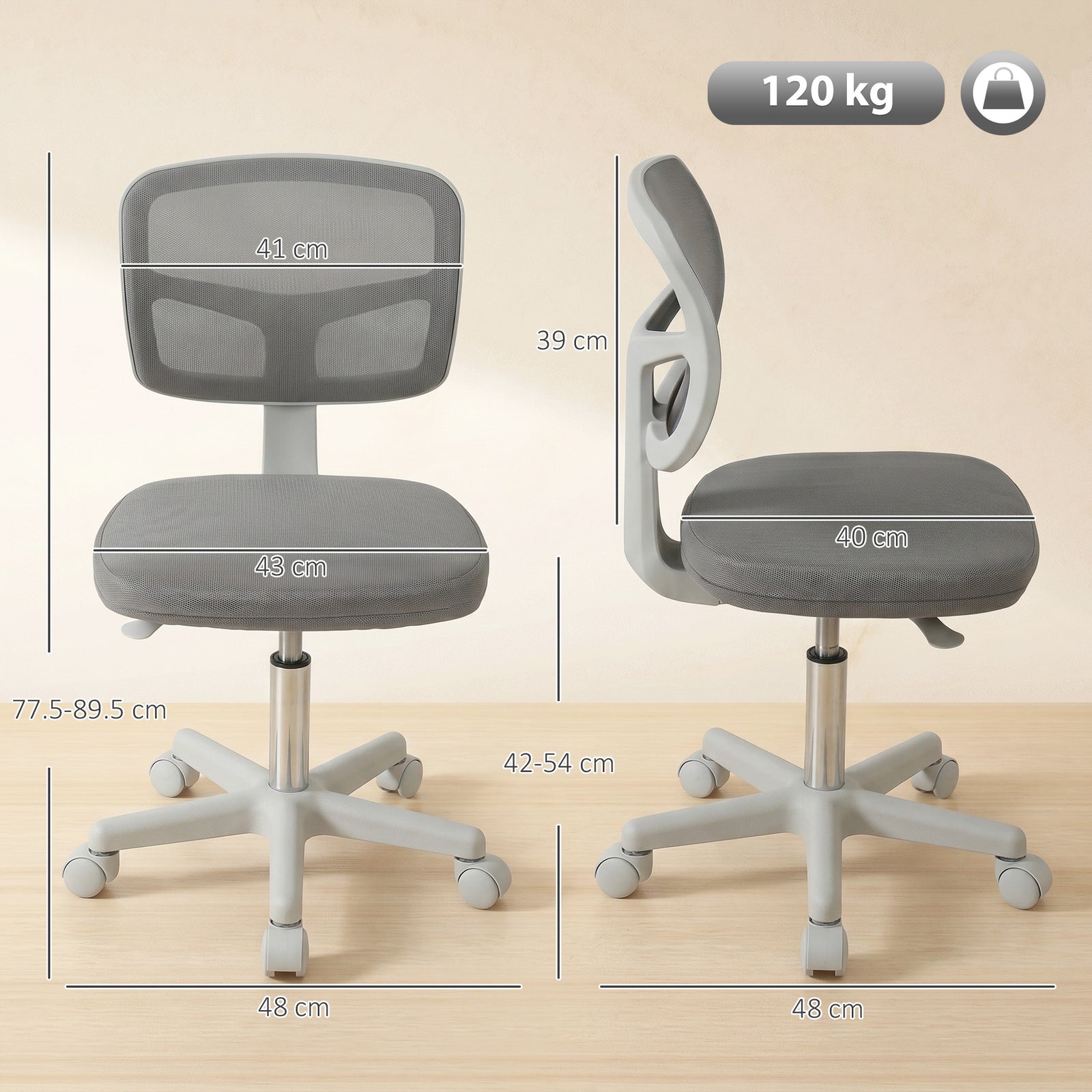 Small Office Chair without Arms, Ergonomic Swivel Mesh Desk Chair with