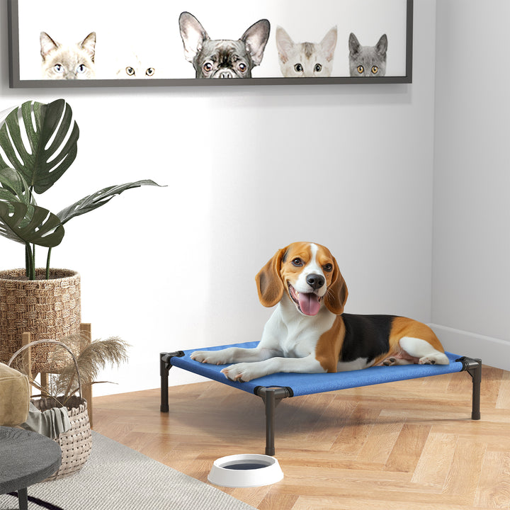 Raised Dog Bed Cat Elevated Lifted Portable Camping w/ Metal Frame Blue (Medium)