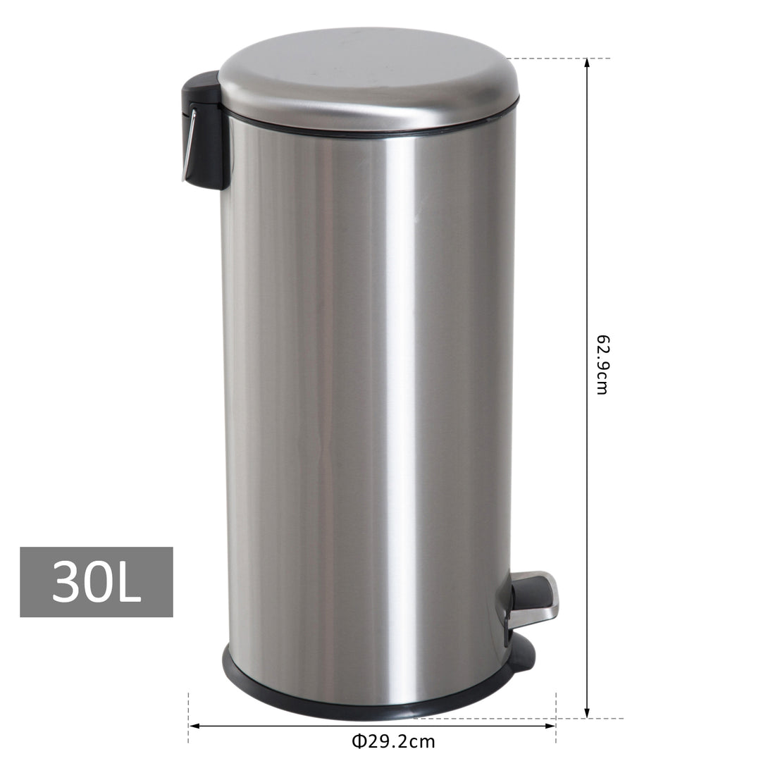 HOMCOM Foot Pedal Bin Stainless Steel Metal Waste Rubbish Lid Kitchen Garbage 30L | Aosom UK