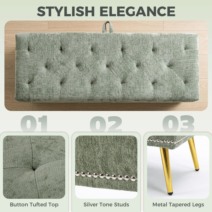 Storage Ottoman, Chenille Upholstered Ottoman Storage Box with Padded 